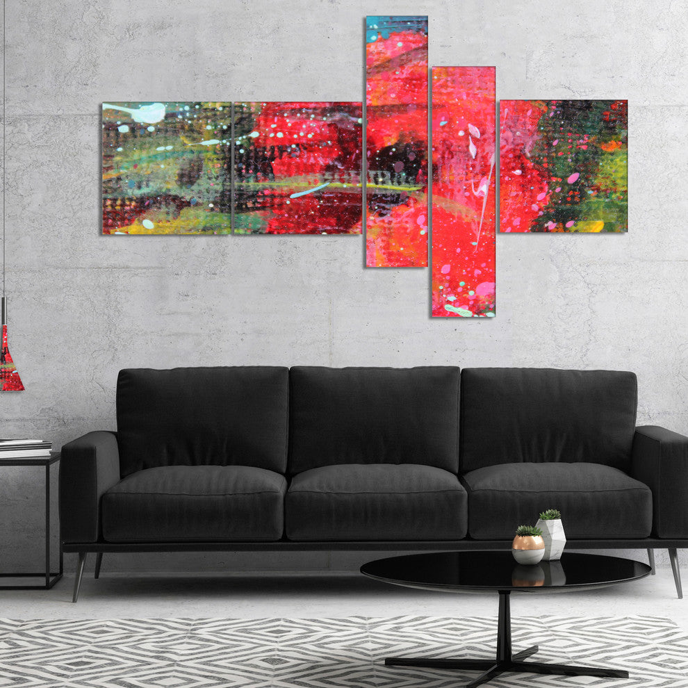 Red Poppy Acrylic Drawing, Extra Large Floral Wall Art, 60"x32", 5 panels