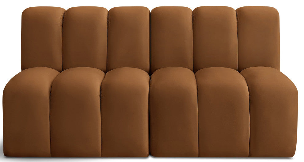 Arc Velvet Upholstered 2-Pc. Modular Sofa, Saddle