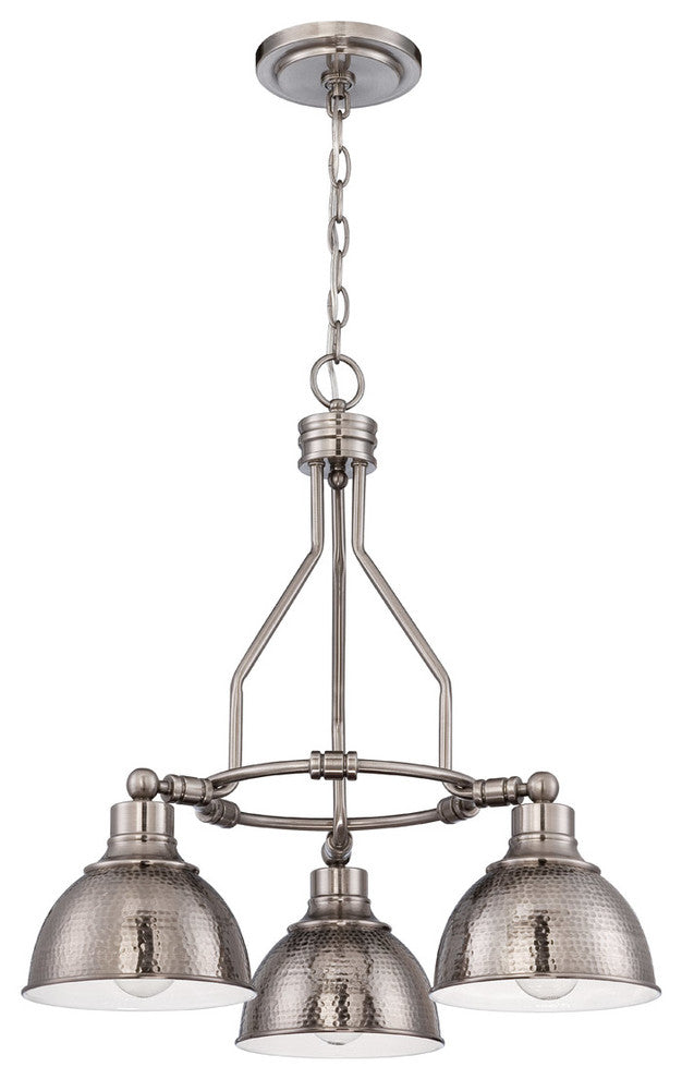 Timarron 3-Light Down Chandelier, Antique Nickel With Hammered Metal