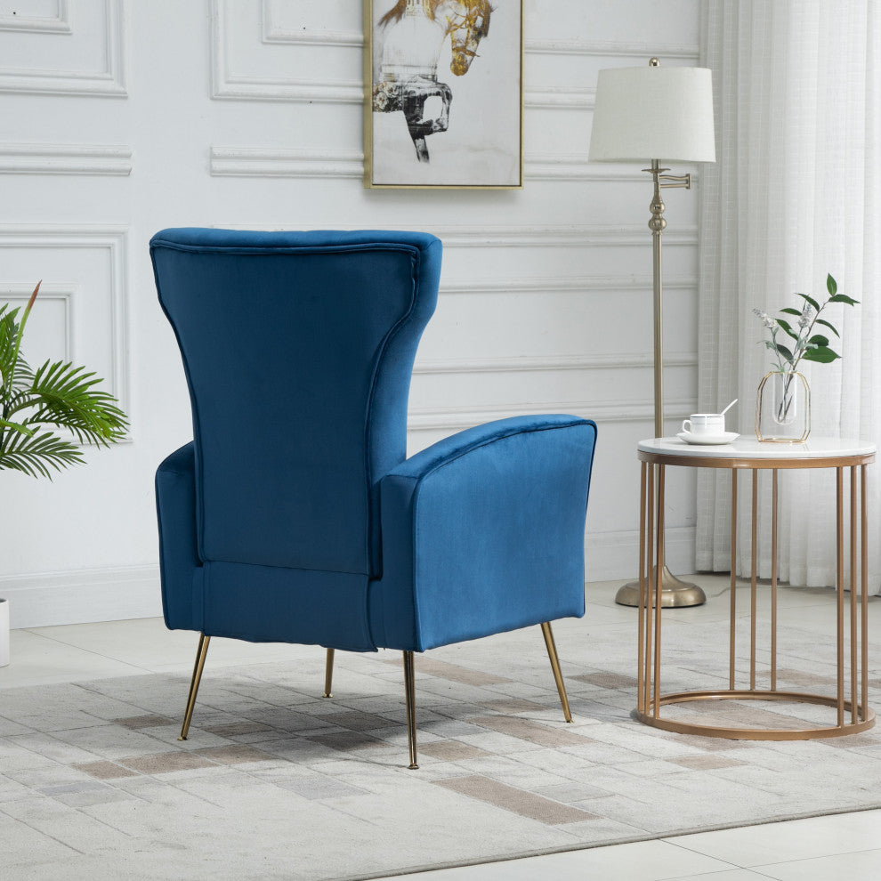 Cela Cream Velvet Upholstered Wingback Chair With Gold legs