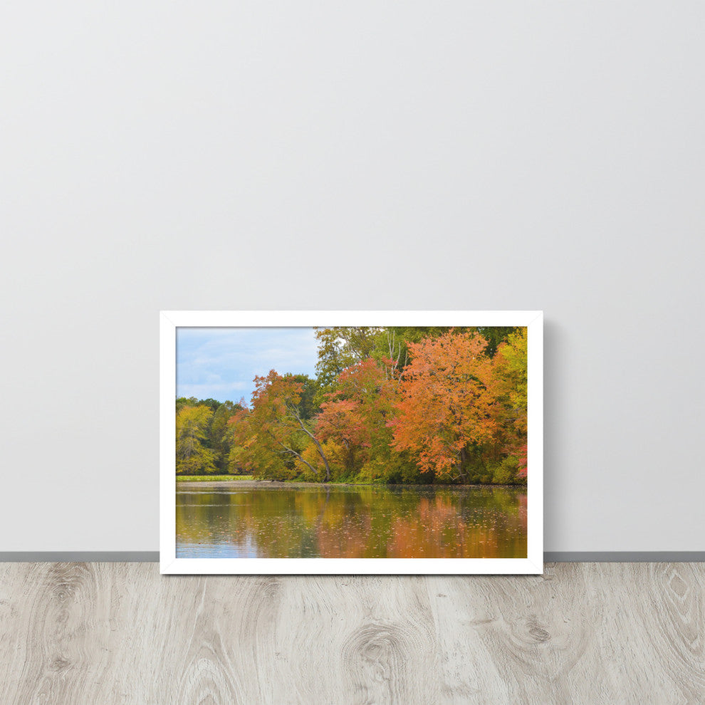 Autumn Tree Line Rural Landscape Framed Photo Paper Wall Art Prints, White, 12" X 18"