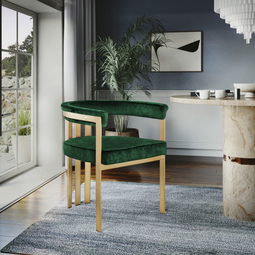 Marcello Upholstered Dining Chair, Green, Velvet, Brushed Brass Finish