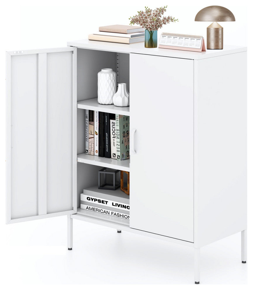 Storage Cabinet Metal Locker With Adjustable Shelves White