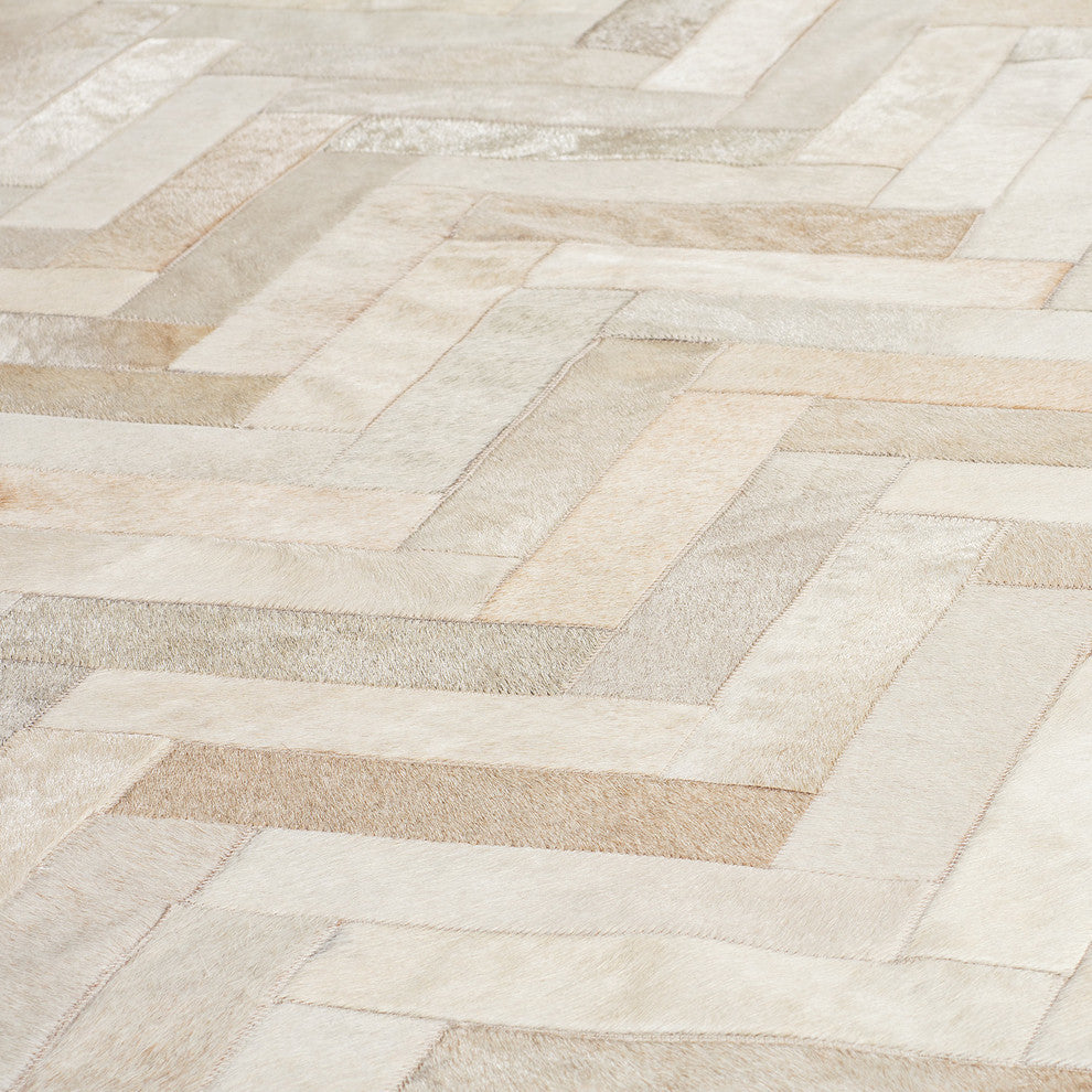 Cowhide Patchwork Rug, Plutus, Neutral, 10'x14'