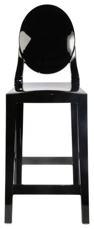 Designer Ghost Style Molded Plastic Bar Height Kitchen Stools For Dining, Black, Set of 2