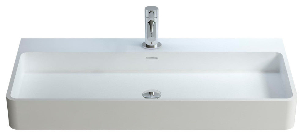 ADM Rectangular Countertop Sink, White, 39", Matte White