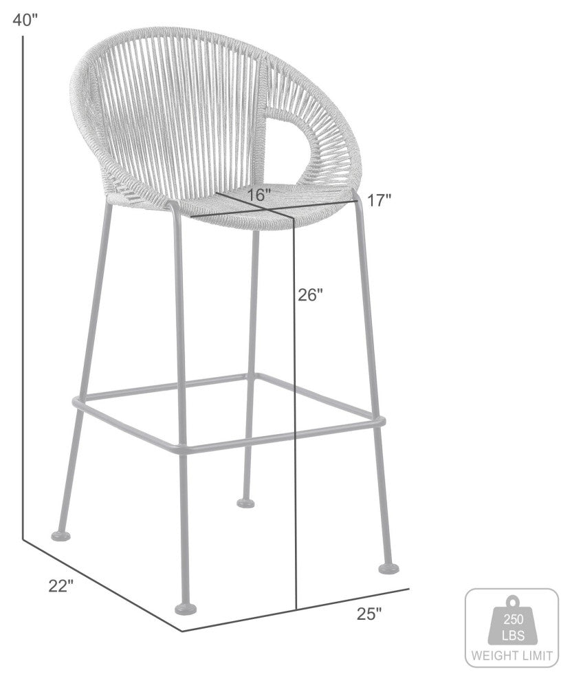 Acapulco 26" Indoor Outdoor Steel Bar Stool With Rope, Gray