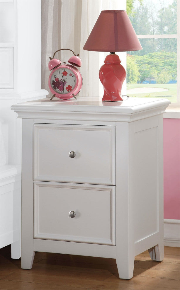 Nightstand with 2 Drawers and Tapered Legs, White