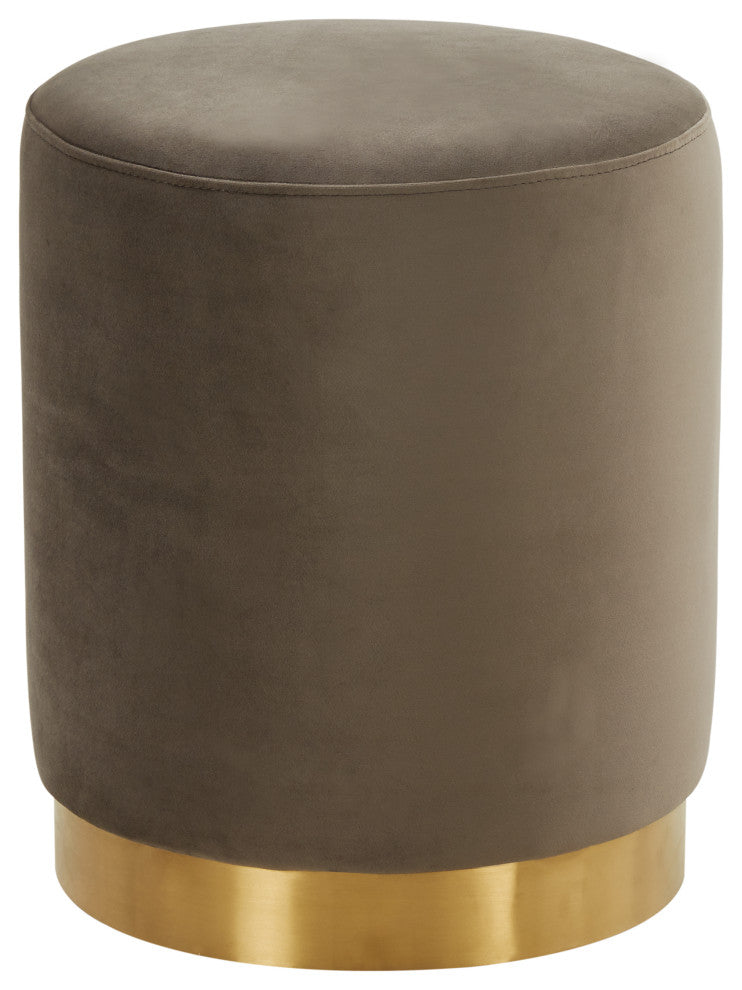 Remmey 16" Modern Round Velvet Vanity Ottoman, Dark Grey