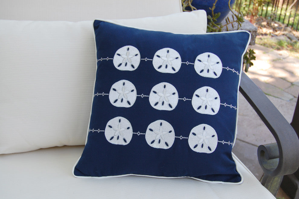 Nautical Sand Dollar Embroidered Outdoor Pillow