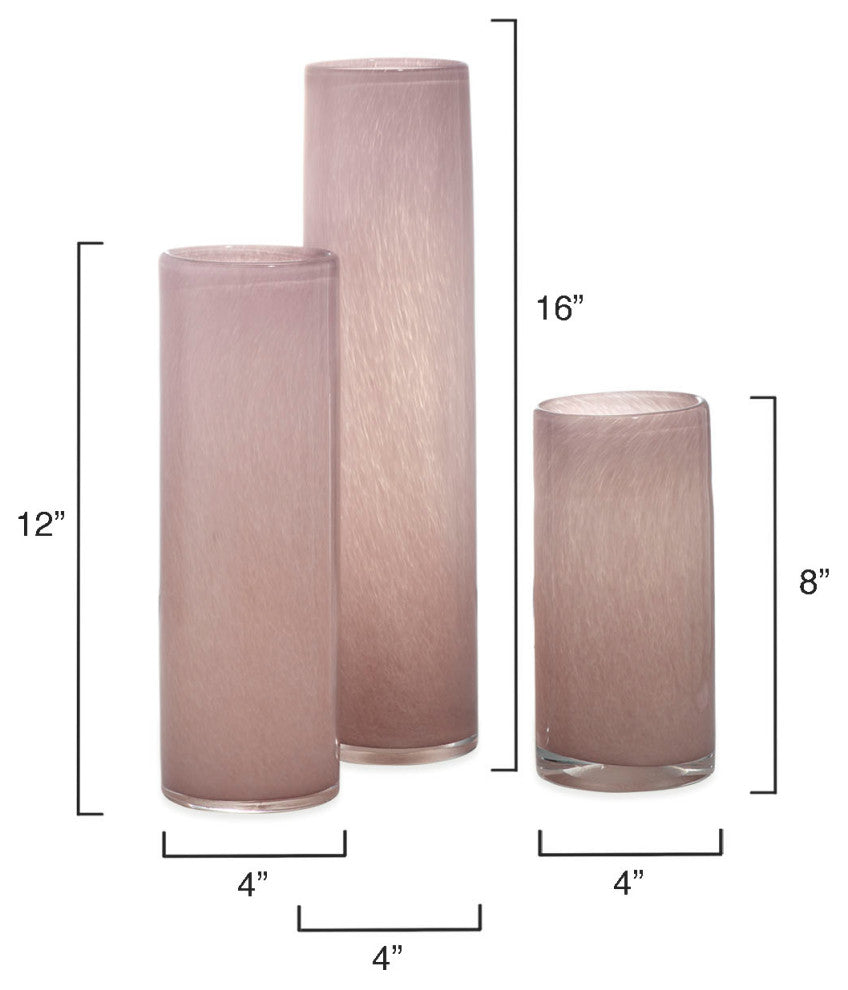 Gwendolyn Hand Blown Glass Vases, Set of 3, Pink