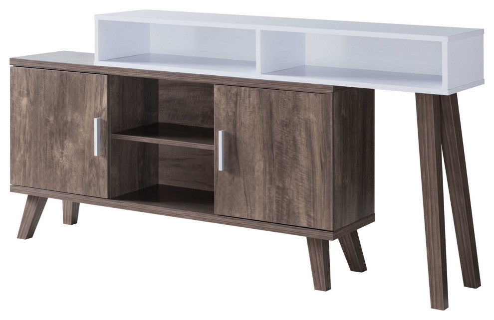 Benzara BM246849 2 Tier Console Table, 4 Compartments/Cabinets, White/Brown