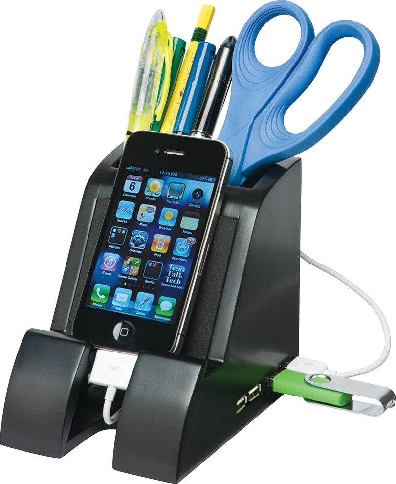 Smart Charge Pencil Cup With USB Hub, Black