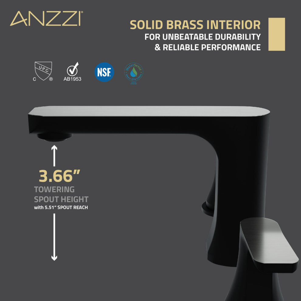 2-Handle 3-Hole Widespread Bathroom Faucet, Matte Black Brushed Nickel