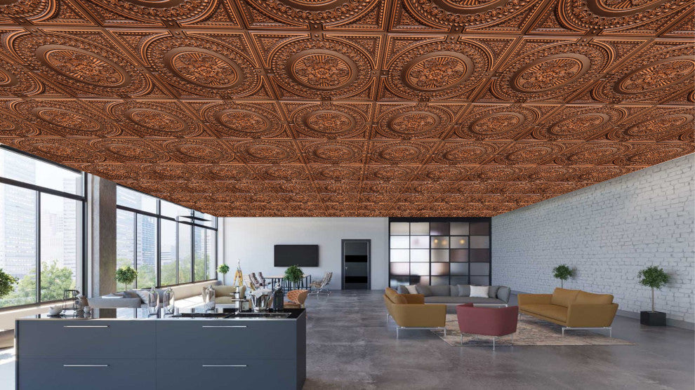 Antique Copper 3D Ceiling Panels, 2'x2', 40 Sq Ft, Pack of 10
