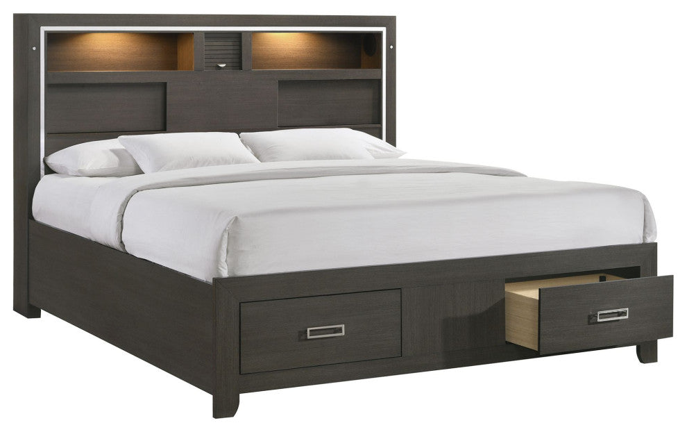 Pikcet House Furnishings Roma Storage Bed With Music and LED Lights, Grey, King