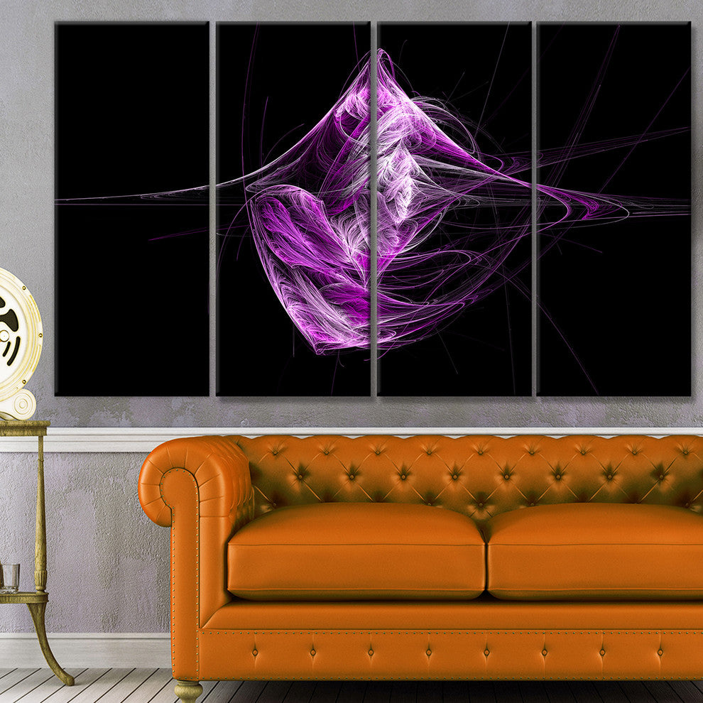 Purple on Black Fractal Illustration, Abstract Canvas Print, 48"x28", 4 Panels