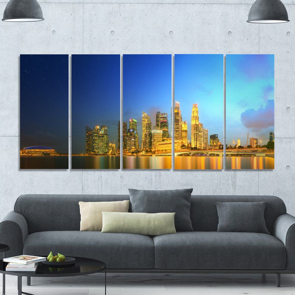 Singapore Skyline and Marina Bay, Cityscape Canvas Art Print, 60"x28", 5 Panels