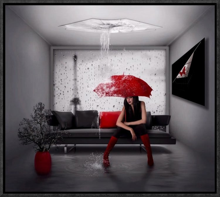 "Rain In Paris" Framed Canvas Giclee by Natalia Simongulashvili, 17x15"