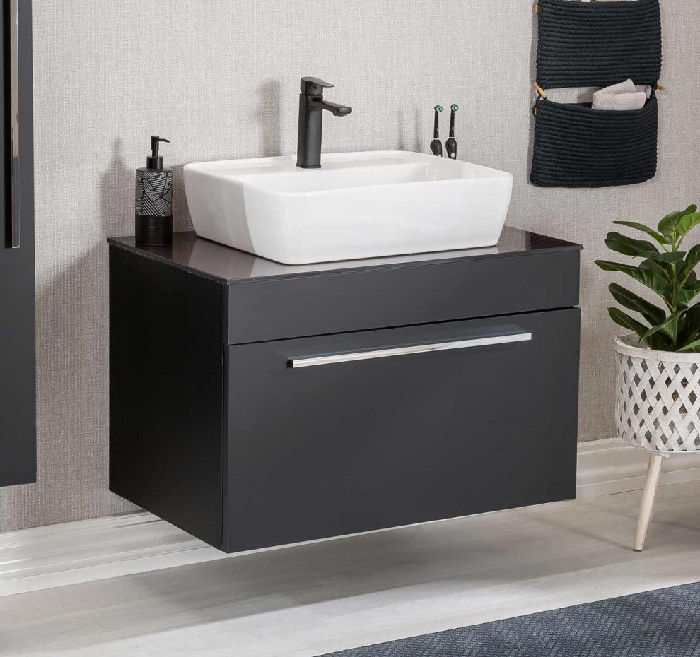 Luka Collection Black Bathroom Vanity With Sink, Mirror, Countertop, 40