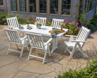 Polywood Vineyard 7-Piece Nautical Trestle Folding Dining Set, Mahogany