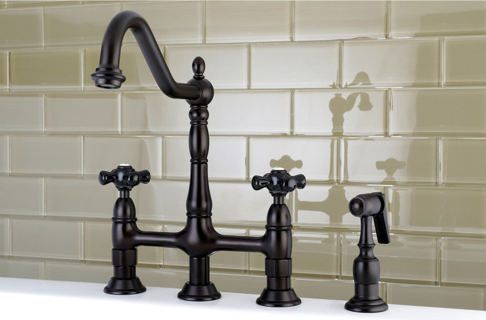 Kingston Brass Bridge Kitchen Faucet With Brass Sprayer, Oil Rubbed Bronze