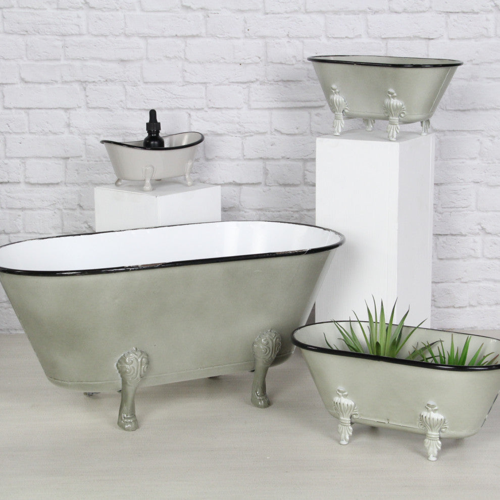 Lavande Metal Fleur-de-Lis Tub Decor - Small - Gray