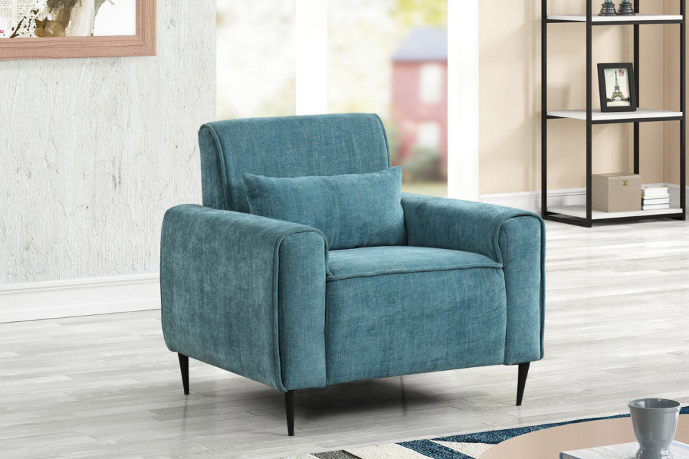 Valentina Chenille Chair, Metal Legs, Throw Pillow, Blue