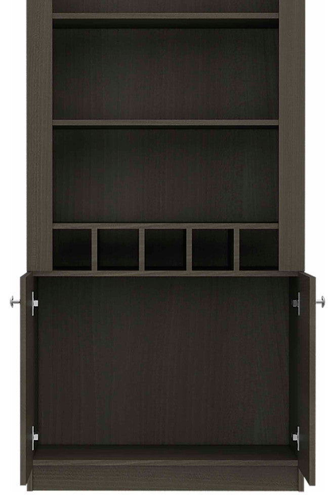 New York Bar Cabinet with Wine Rack, 5 Cubbies, and 3 Shelves, Smokey Oak