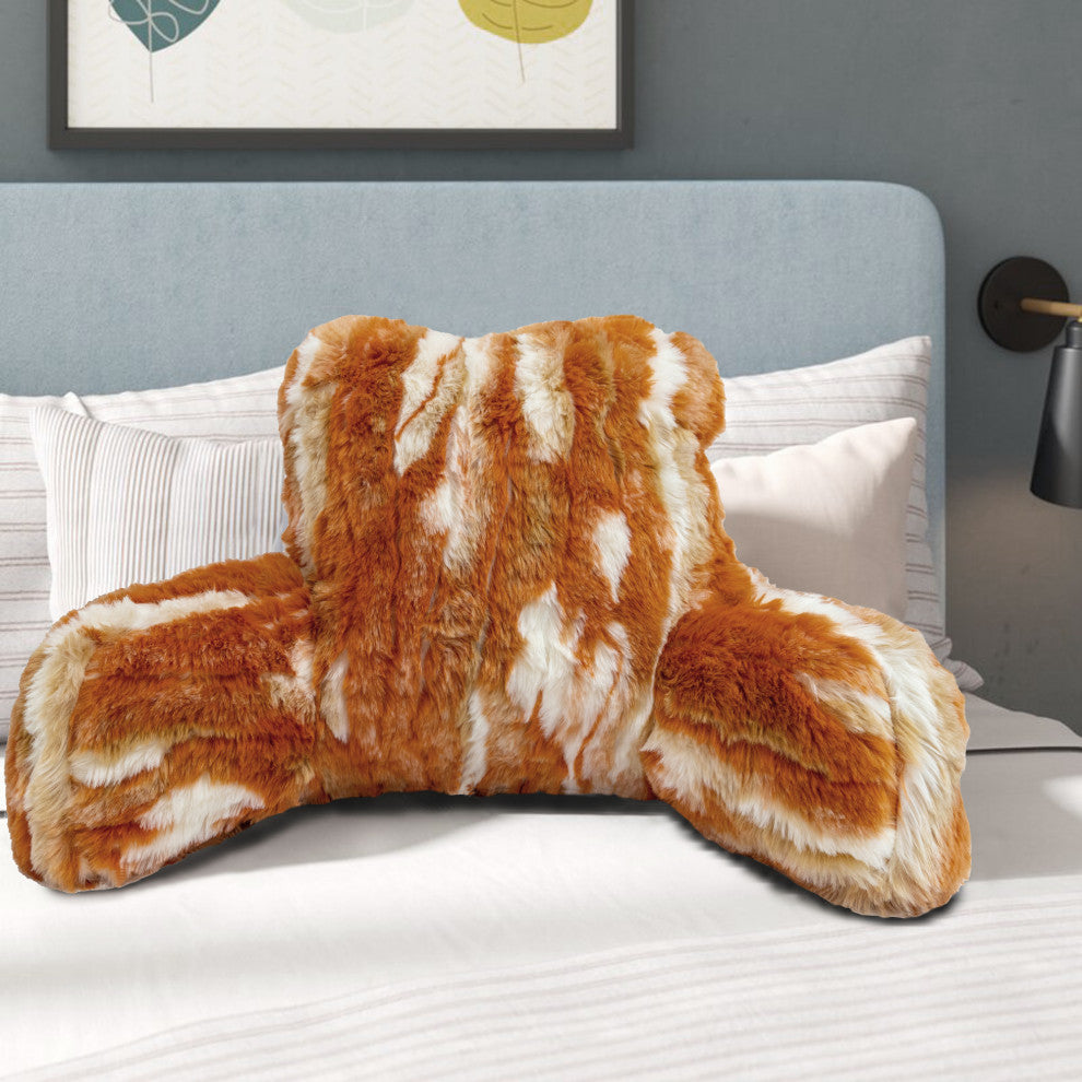 Jacquard Faux Fur Bed Rest NEED ASSEMBLY, 20" x 18" x 17", Burnt Orange