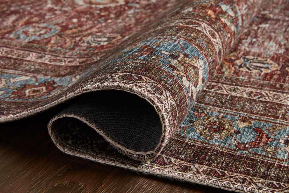 Brick Blue Layla Printed Polyester Area Rug by Loloi II, 2'6"x9'6"