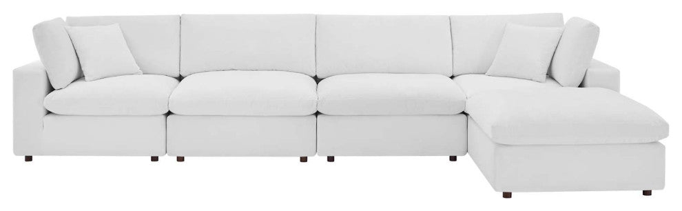 Commix Down Filled Overstuffed Performance Velvet 5-Piece Sectional Sofa White