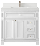 Paris 36" Center Sink Bathroom Vanity, White 2" White Quartz