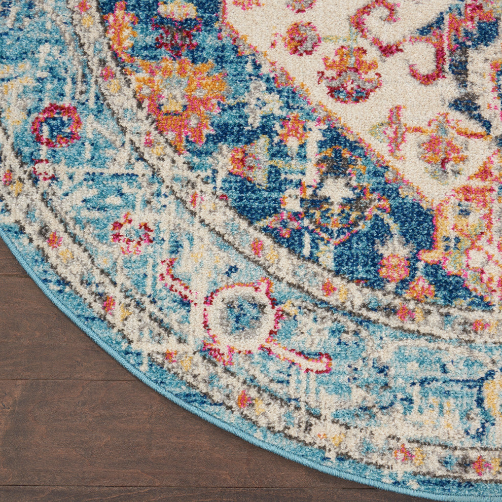 Nourison Passion 4' x Round Ivory/Light Blue Bohemian Indoor Area Rug
