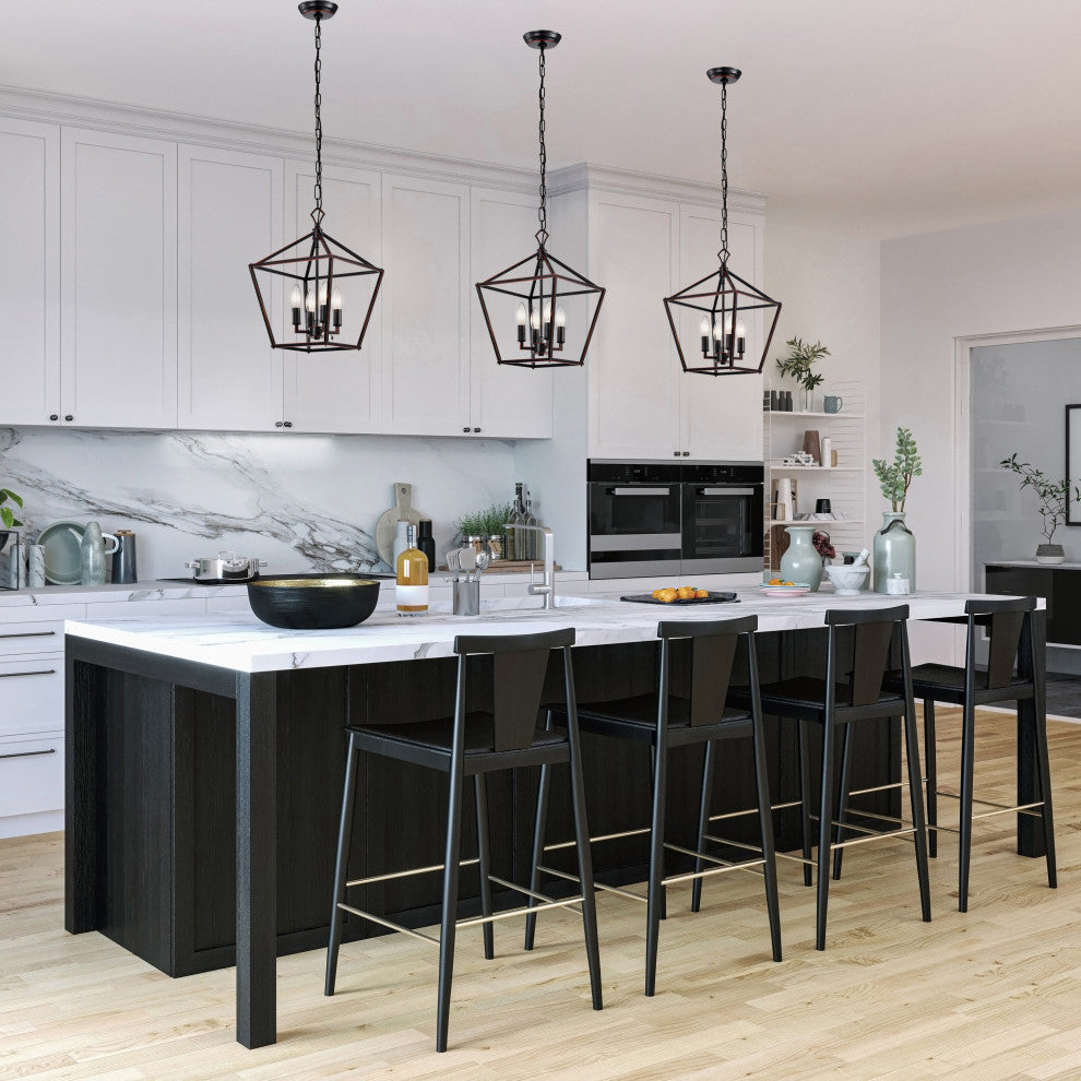 4-Light Oil Rubbed Bronze Lantern Pendant Chandelier 12 in.