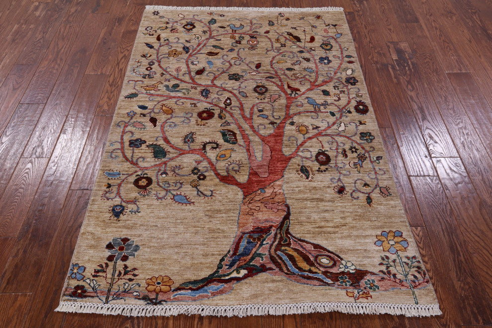 Persian Gabbeh Tribal Hand Knotted Rug 4' 1" X 6' 1" Q11261