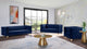 Michelle Fabric Upholstered Chair, Gold Iron Legs, Navy, Velvet, Sofa
