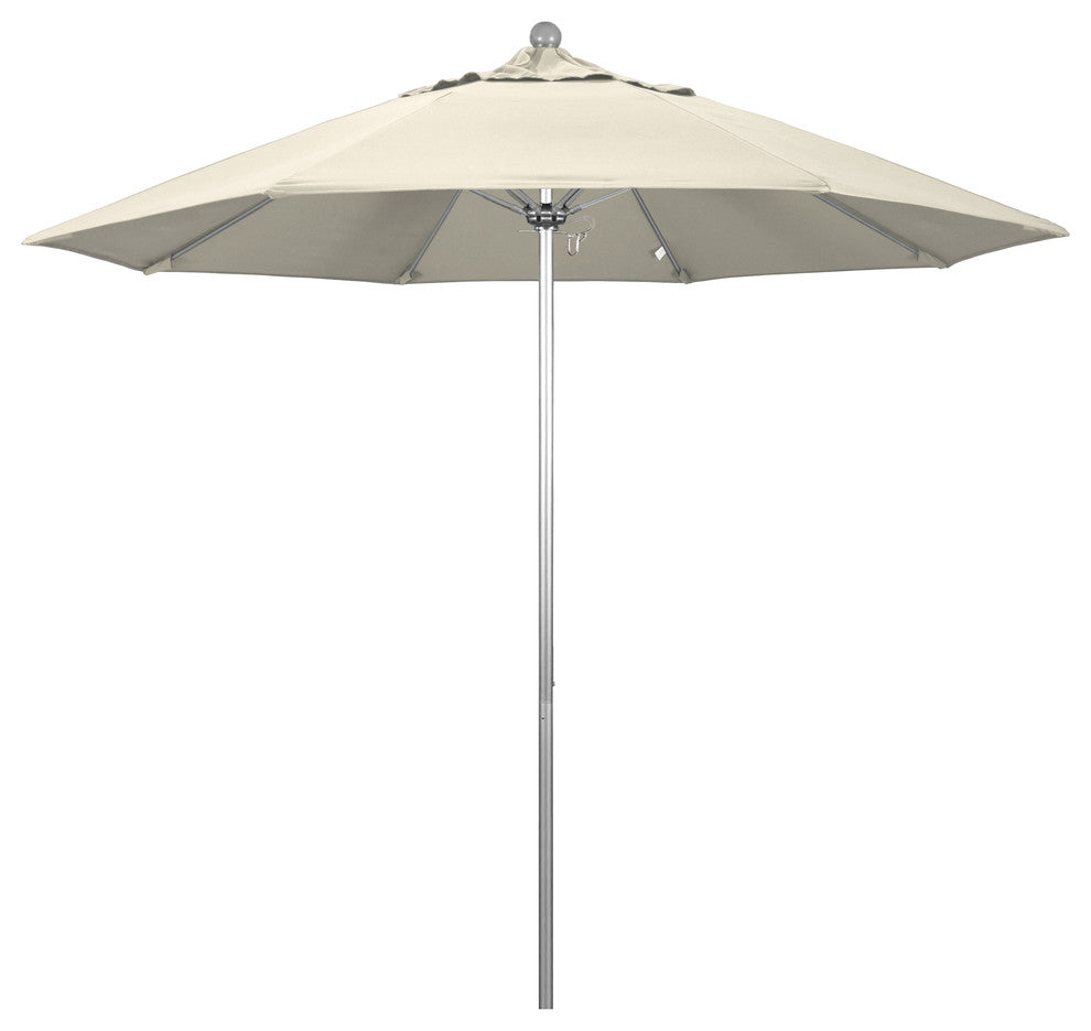 9' Silver Anodized Push Lift Fiberglass Rib Aluminum Umbrella, Olefin, Antique B
