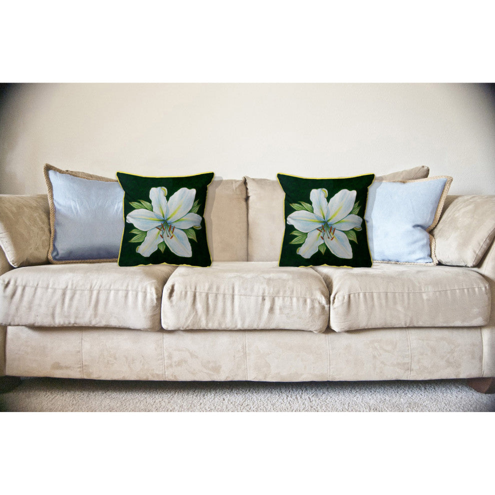 Casablanca Lily - Green Background Large Indoor/Outdoor Pillow 18x18