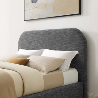 Keynote Upholstered Fabric Curved Full Platform Bed, Heathered Weave Slate