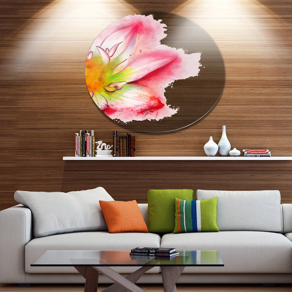 Beautiful Pink Flower Painting, Floral Disc Metal Wall Art, 23"