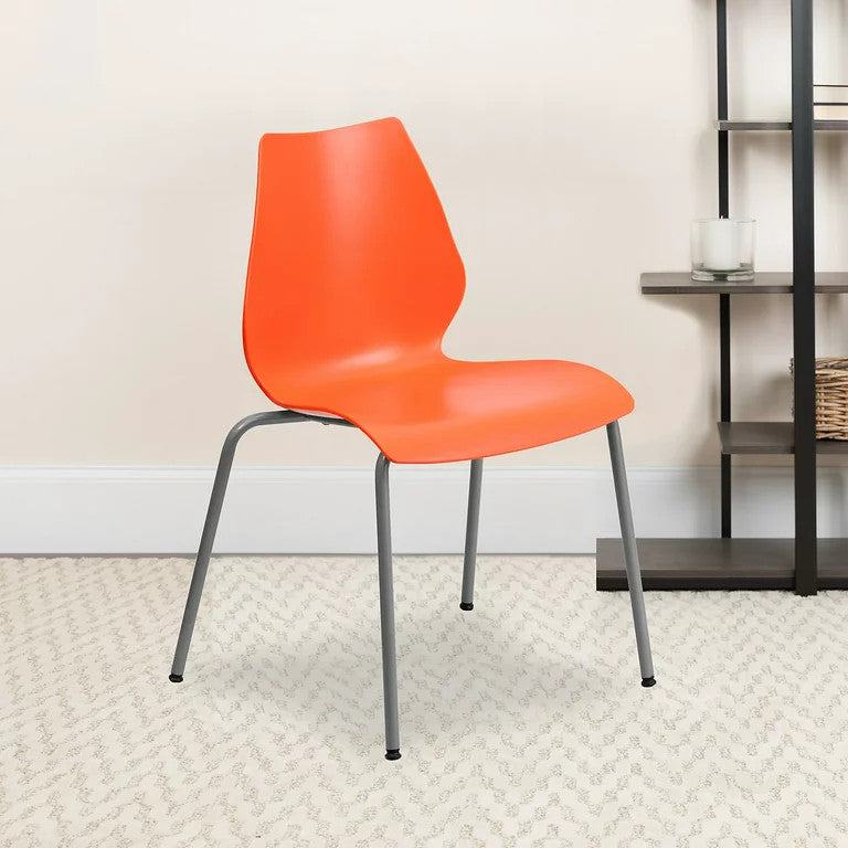 5 Pack Stackable Chair, Multipurpose Design, Plastic Seat & Curved Back, Orange