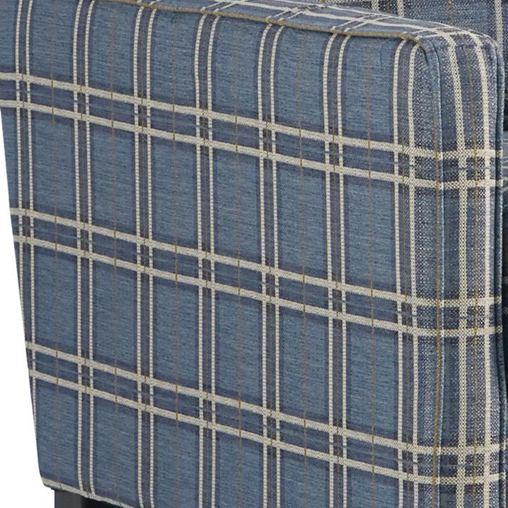 Benzara BM206105 Fabric Accent Chair With Checkered Details, Blue/Brown
