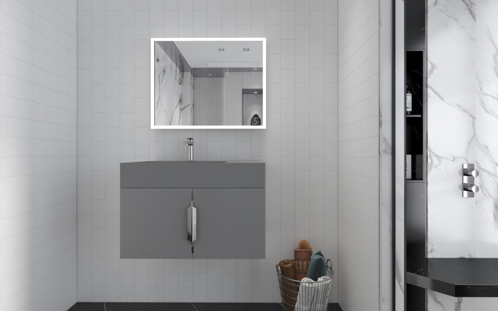CastelloUSA Amazon 30" Left Wall Mounted Bathroom Vanity Set, Gray, Gray Top, Chrome Handles