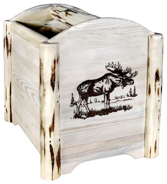 Montana Woodworks Wood Magazine Rack with Engraved Moose Design in Nat