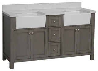 Yorkshire 60" Bathroom Vanity, Weathered Gray, Engineered Marble, Double