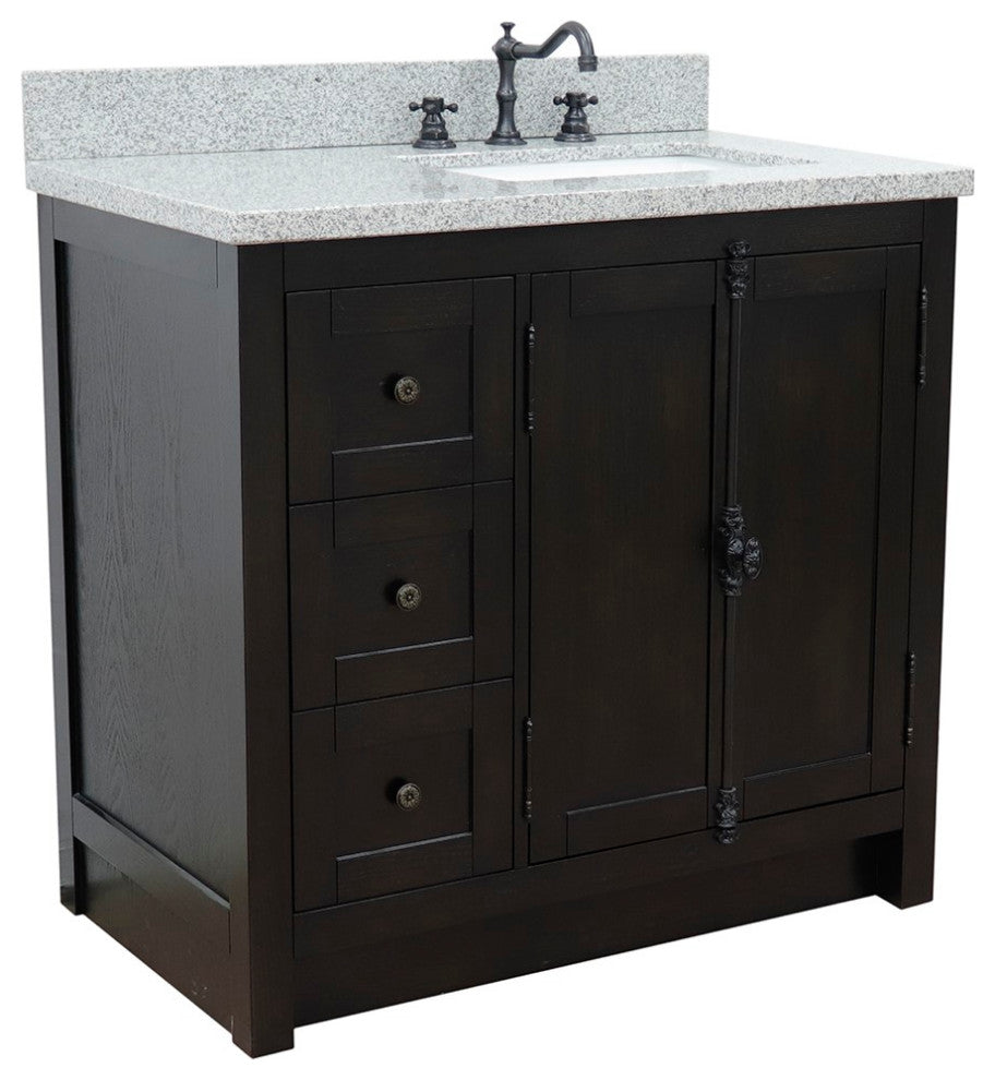 37" Vanity, Brown Ash With Gray Granite Top, Right Doors/Right Rectangle Sink