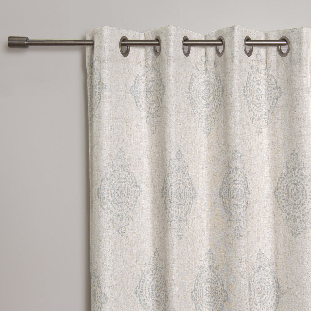 Royal Medallion Linen Blend Blackout Curtain, Grey, 52"x84"