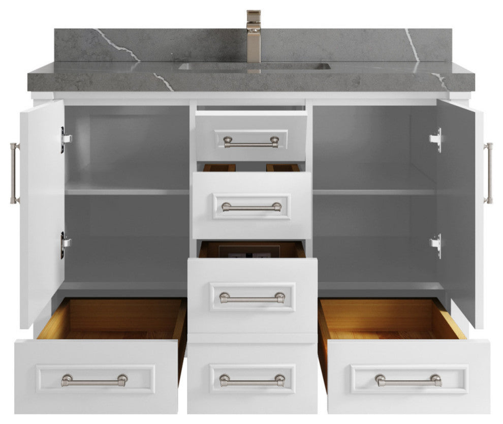 Aberdeen 48 Single Sink Bath Vanity in White 2" Piatra Gray