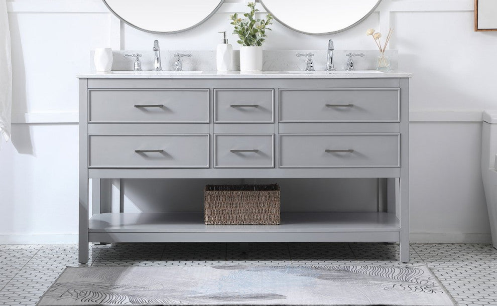 Elegant VF19060DGR-BS 60"Double Bathroom Vanity, Gray With Backsplash
